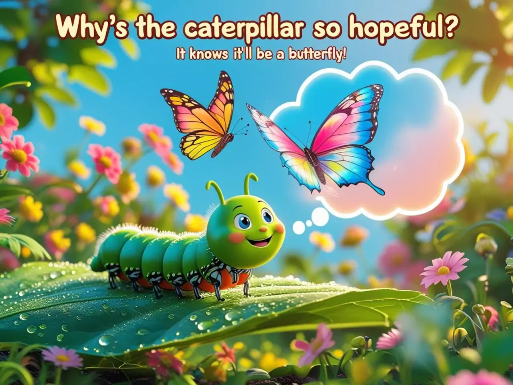 Why’s the caterpillar so hopeful It knows it’ll be a butterfl caterpillar puns.webp