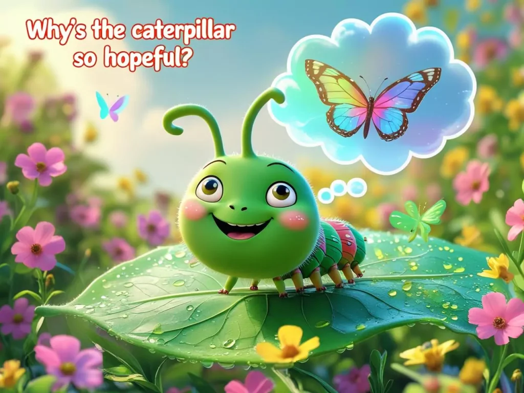Why’s the caterpillar so hopeful It knows it’ll be a butterfl caterpillar puns.webp (2)
