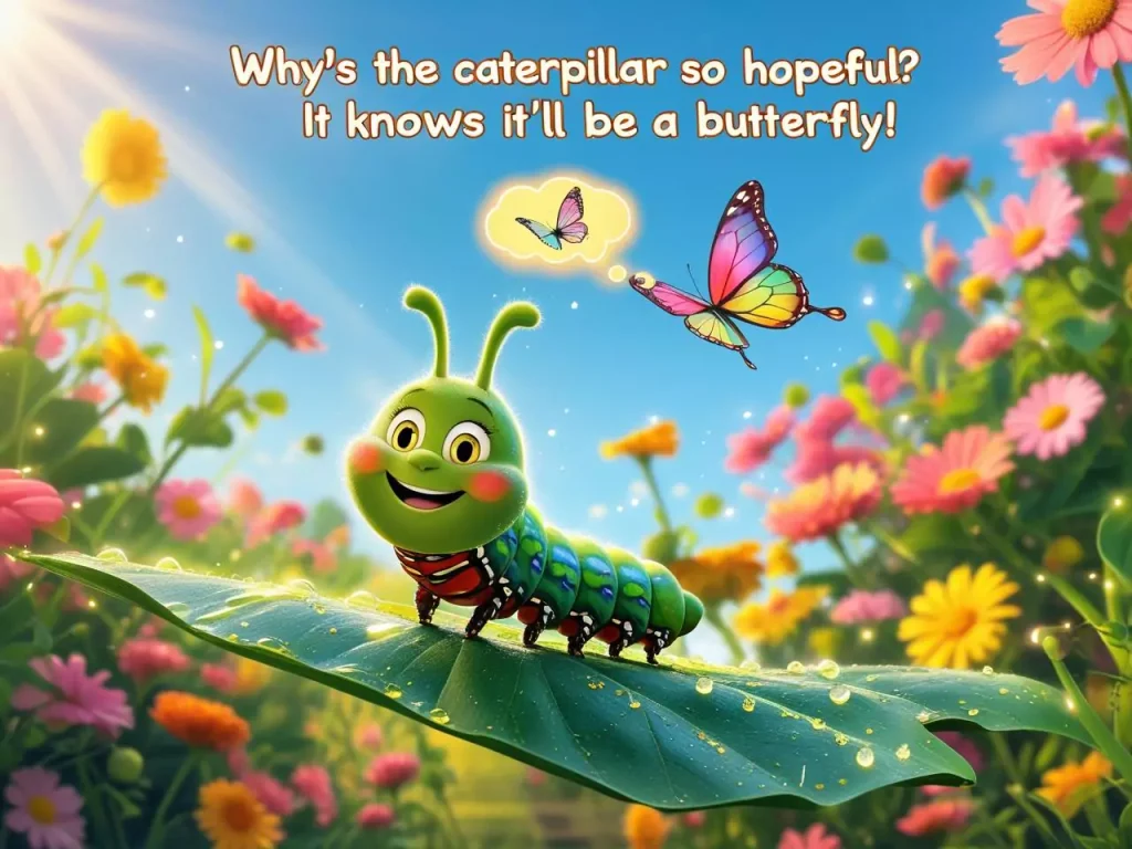 Why’s the caterpillar so hopeful It knows it’ll be a butterfl caterpillar puns.webp (3)